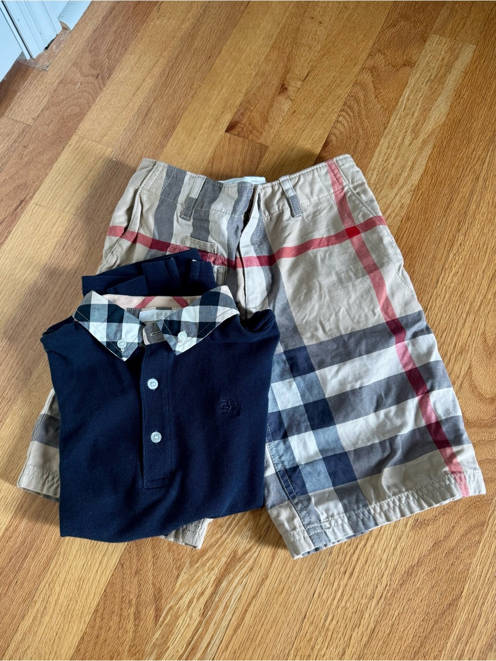 Burberry Navy Polo with Signature Check Collar - Kids